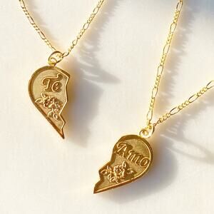 NEW Free People Te Amo BFF Half Heart Necklace Set